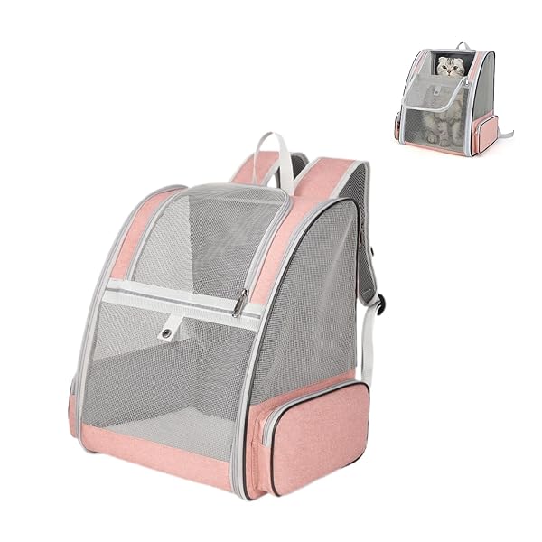 【送料無料】猫 きゃりーバッグ リュック 猫バック 小型犬 ペットキャリーバッグ メッシュ窓で通気性 キャリー ペットきゃりーバッグ猫 ペットキャリー 旅行 外出 通院 キャンプ 災害避難用 のぞき窓で安心設計 (ピンクです)
