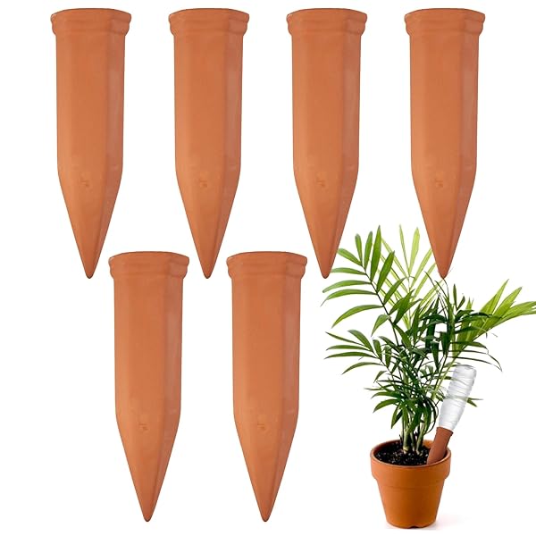【送料無料】自動水やり機 6本 自動給水器 植物 持続保湿式 自然素材陶土製 旅行中の水やり ガーデニング用品 屋内または屋外で使用可能