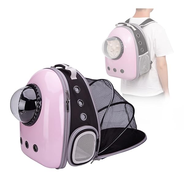 【送料無料】猫 キャリー リュック 宇宙船 拡張 カプセル 猫 キャリーバッグ リュック ペットキャリー 耐荷重7Kg 犬 猫 リュック ハード お出かけ お散歩 避難グッズ (ピンク新型)