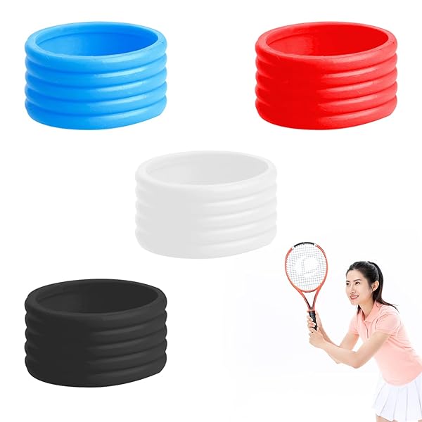 【送料無料】ラケットリング グリップテープ リング 4個入り 保護テニスラケットグリップ シリコン 耐久性 ハンドルオーバーグリップ プロテクターバンド 滑り止めバドミントンテニス吸収カバー