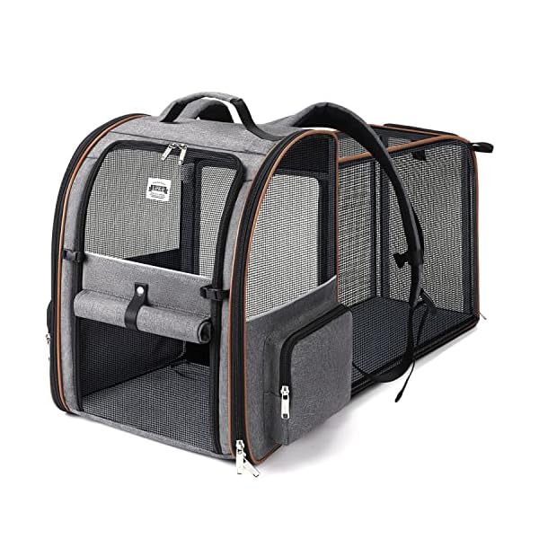 【送料無料】ペット キャリーリュック 猫 犬 キャリーバッグ 拡張可能 前部開口 メッシュ窓 折りたたみ ペットバッグ ペットハウス お出かけ ドライブ 通院 防災 避難 旅行 小型犬 小動物用 (Grey，35Lx29Wx42H) (グレー)