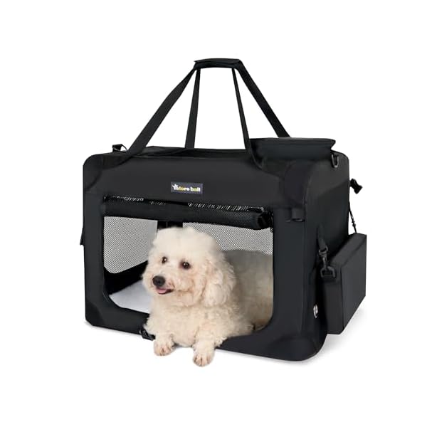 【送料無料】犬用キャリーバッグ ソフトクレート 犬 キャリーケース 中型犬 犬用クレート 折りたたみ 犬 車用ケージ 5面メッシュ ロック付き 給水ボトルバンド付き 中小型犬・猫2匹 10kgまで『車載、旅行、避難、アウトドア、帰省で活用！』 (ブラ