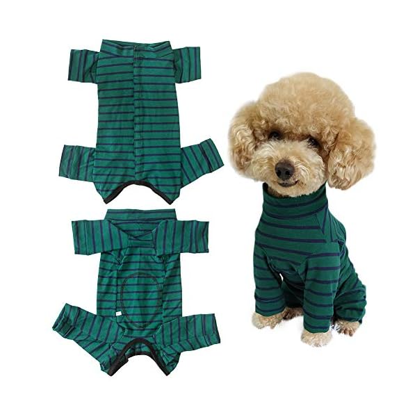 【送料無料】PET 犬 術後服 術後ウェア 介護服 オス メス 避妊 離乳 傷口保護 長袖 抜け毛対策 虫よけ対策 小型犬 中型犬(グリーンボーダー、S)