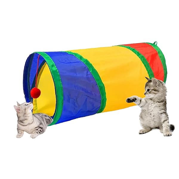 【送料無料】猫トンネル 長い レインボー トンネル 50cm 可水洗いS形長い2穴付き 折りたたみ式 キャットトンネル 収納便利 猫の遊び場、運動不足解消、ストレス発散 (虹色, I)