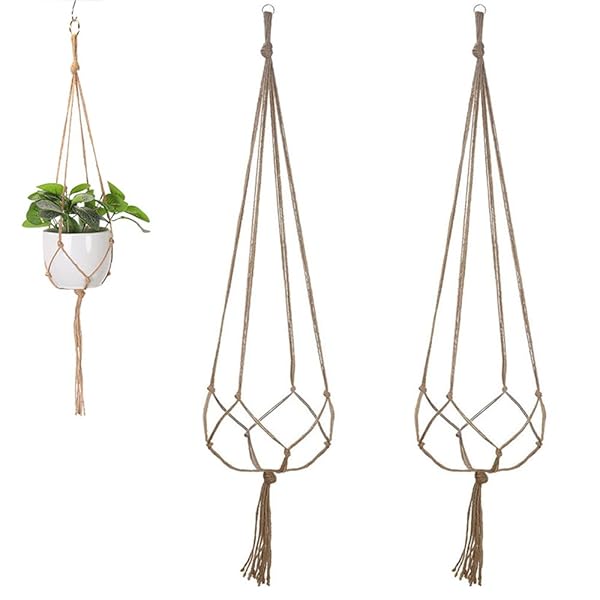 【送料無料】麻縄 植物ハンガー プラントハンガー 吊り下げ 植木鉢 手作りマクラメ植物ハンガ ハンギングプランター 織り鉢植え 鉢植え用 屋外屋内植物に適用 2本セット (ブラウン)