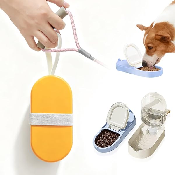 【送料無料】ペットウォーターボトル ポータブル（便携） 給水・給餌ツーインワン（?水?食二合一） 給水器 犬猫など多種ペット用 水槽付き 水漏れ防止 手軽に水分補給・食事対応 犬の散歩・ランニング・アウトドア向け ドッグウォーターボトル ペット水飲み