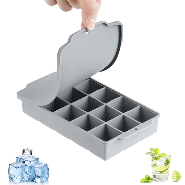 【送料無料】製氷皿 シリコン 【食品衛生法適合済】 製氷器 3cm四角氷 15個取り 氷つくる容器 アイストレー 蓋付き やわらかく氷が取りやすい 家庭用 15穴 グレー蓋
