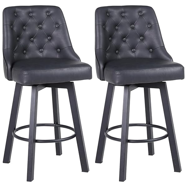 【送料無料】カウンターチェア 2脚セット座面高66.5CM 360°回転式 バー椅子 フットレスト付き 撥水PUレ..