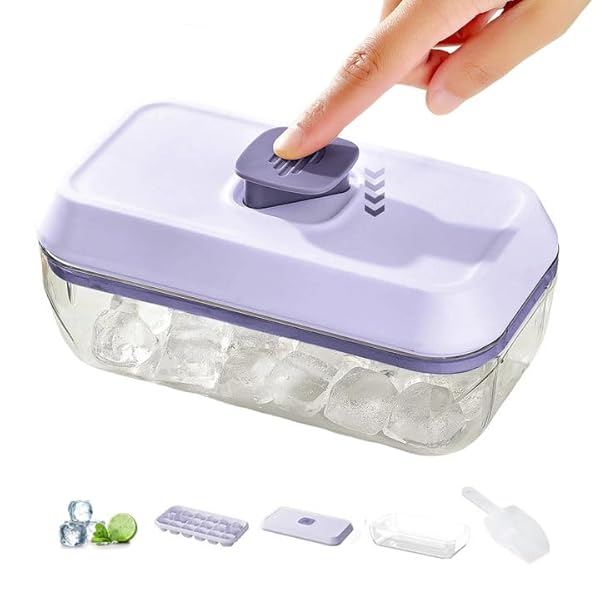 【送料無料】製氷皿 四角氷 氷18個 保存容器付き 蓋付き【ワンプッシュで氷が取れる】製氷器 製氷機 シリコン製 氷機 製氷ケース アイスキューブ 氷トレー 小分け 氷取り出しやすい 大容量 家庭用 冷凍保存 耐久性 氷のシャベルが付属しています