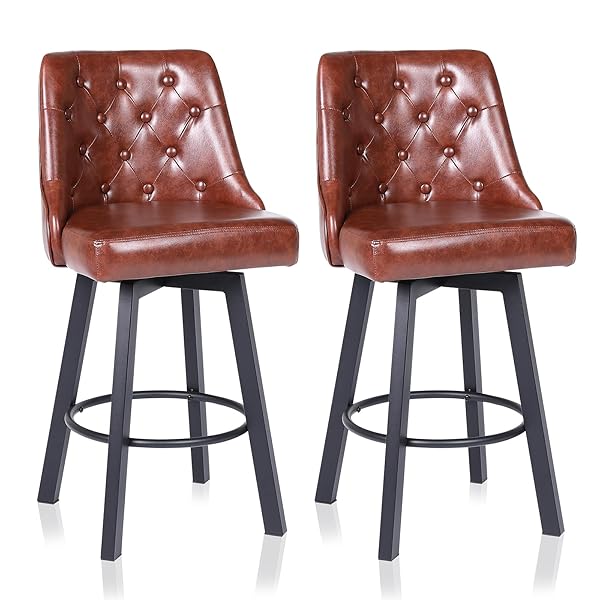 【送料無料】カウンターチェア 2脚セット座面高66.5CM 360°回転式 バー椅子 フットレスト付き 撥水PUレ..