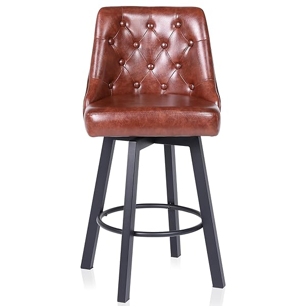 【送料無料】カウンターチェア 1脚 座面高66.5CM 360°回転式 バー椅子 フットレスト付き 撥水PUレザー ..