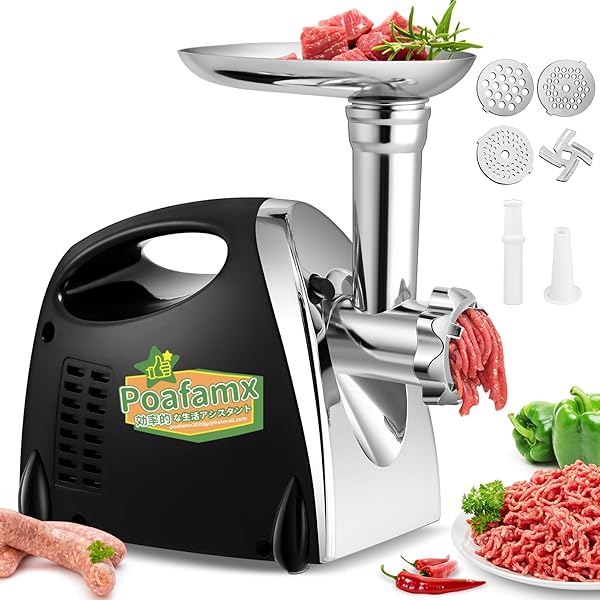 【送料無料】ミンサー 電動 3/5/7mm3種カットプレート付き 直径2.1cmソーセージノズル付き ミンチ機 ひ..