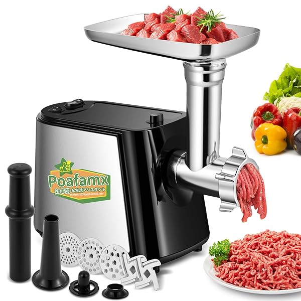 【送料無料】ミンサー 電動 3/5/7mm3種カットプレート付き 野菜スライサー部品三つ付き ミートローフ用..