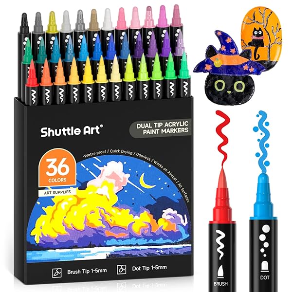 【送料無料】アクリルマーカー ドット・ブラシペン先 ツインペン 36色セット アクリルペン 水性 ペイントマーカー カラーペン メタリックカラー 防水 速乾 耐...