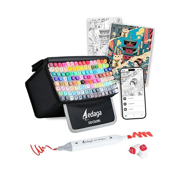 【送料無料】イラストマーカー 120色 マーカーペン セット カラーペン 無料APP付きです 大人 子供 漫画家向けのアルコールマーカー画材 Aedaga シリ...
