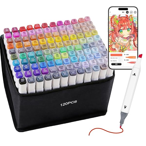 【送料無料】マーカーペンセット 120色 アートマーカー イラストマーカー 太細両端 バッグ付き 画材セット マーカーペン 色褪せしにく 手帳 塗り絵 デザイン...