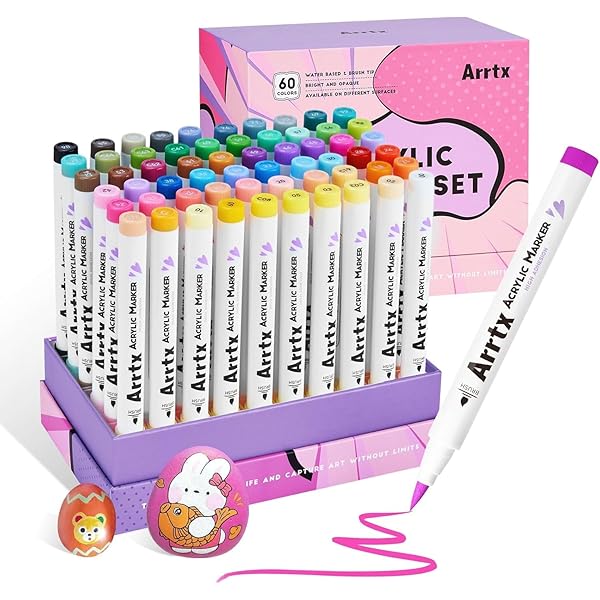 【送料無料】60色アクリルペイントペン、アクリルマーカー柔軟なブラシチップ、ロックペイント用、ペイントマーカーファブリックペン、防水アートマーカー、DIYクラフ...