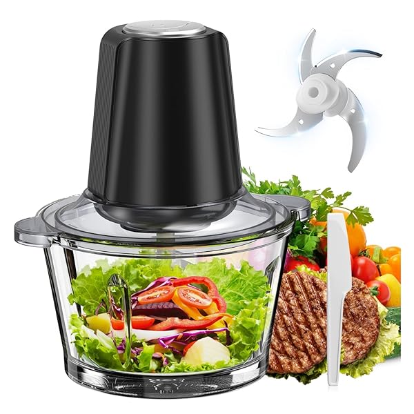 【送料無料】フードプロセッサー 2L大容量 1台5役 (刻む・混ぜる・潰す・砕く・粗おろし) 500Wハイパワー 2段階スピード 4枚刃カッター フードチョッパー 氷も砕ける ブレンダー 離乳食 電動 挽肉 みじん切り フードミキサー 家庭用 洗い