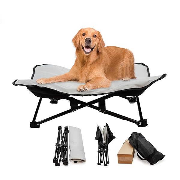 【送料無料】LuckyCode ドッグコット ペットコット 犬用コット ペットベッド 犬用ベッド 折りたたみ 洗える ベッド 軽量 コンパクト 通気性 ペット用品 犬用キャンプベッド アウトドア キャンプ コット 犬 猫 ペット (ライトグレー, 9