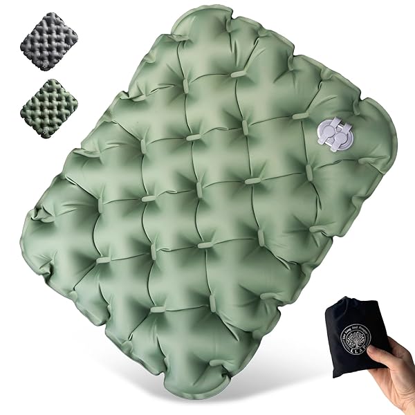 【送料無料】エアークッション 一人用 エアークッション アウトドア 折りたたみマット｜5cm厚・折りたたみ可｜アウトドア/登山/観戦/室内用｜TPU防水素材・収納袋付き｜45×35cm｜耐荷重90kg｜超軽量95g グリーン