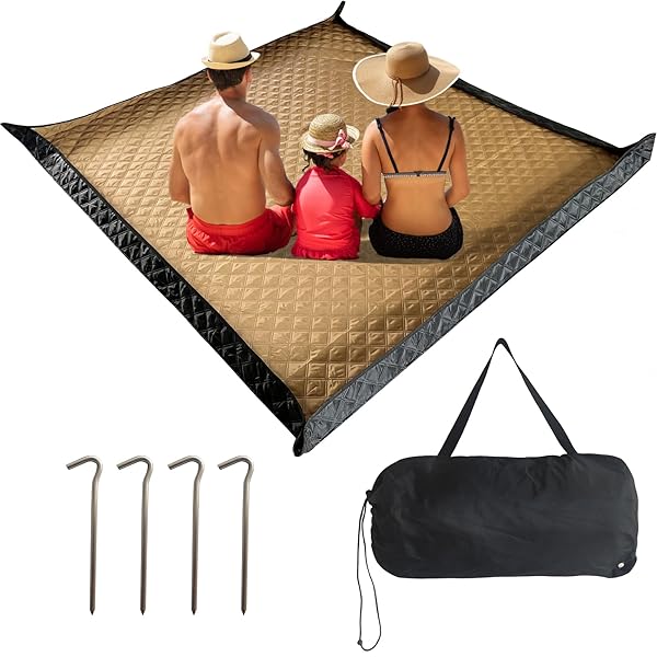 【送料無料】ピクニッレジャーグランドシート厚手防水大判 レジャーコンパクトおしゃれ大きい野餐?テントインナーマットキャンプ アウトドア 3人用 (カーキ, 200CM*200CM)