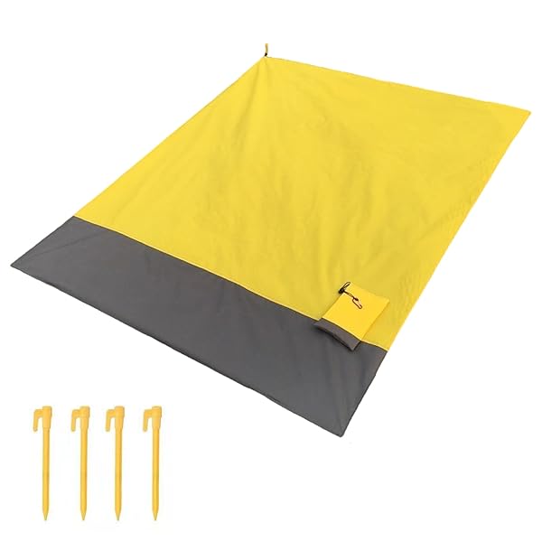 【送料無料】防水防砂 レジャーシート 1個セット 140*200cm ビーチマット テントシート 一体収納袋付き 折りたたみ 速乾 軽量 遠足 運動会 お花見 ビーチ キャンプ ピクニック 登山 アウトドア ピクニックマット（イエロー+グレー）