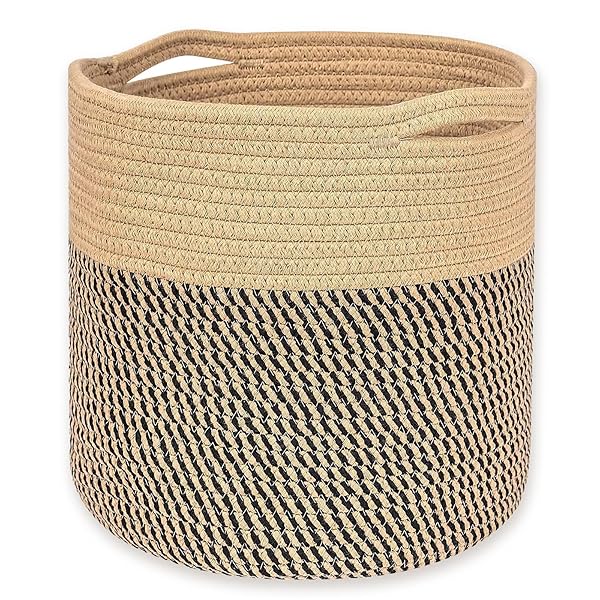 【送料無料】鉢カバー プランターカバー 観葉植物(28×26cm)鉢収納可能 コットンロープ シンプル インテリア 収納 かご 綿 ロープ インテリア ポット 植木鉢 屋内(薄いカレー色)