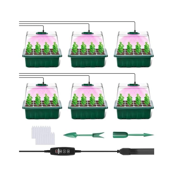 【送料無料】育苗ポット 育苗トレイ 6個セット 72穴 植物育成ライト付き 育苗箱 種まきポット トレー ..