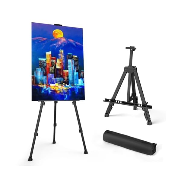 【送料無料】イーゼル メタルイーゼル55-158cm 折りたたみ 高さ調節3段式 展示 装飾 看板 絵画 ポスター 収納袋付き (純黒, M)