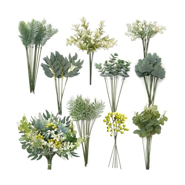 【送料無料】人工葉 茎付き偽葉 人工ユーカリ 造花 観葉植物 78個、9種類 インテリア おしゃれ 結婚式ブーケ装飾 インテリアグリーン （グリーン 葉っぱ）