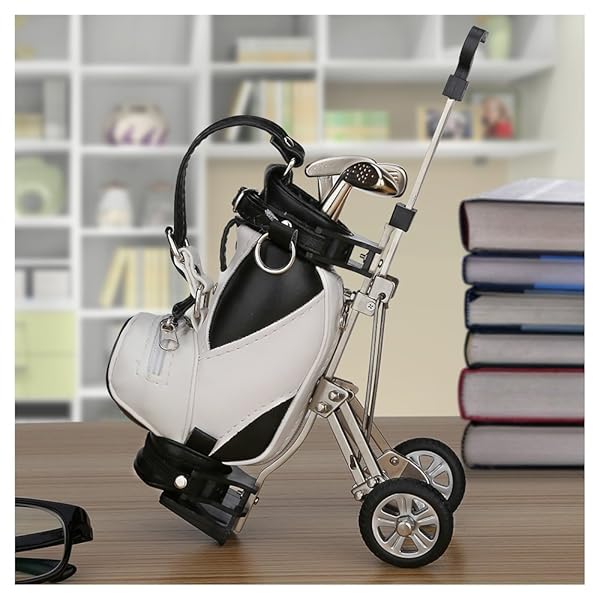 【送料無料】ゴルフペン ペン立て3本のペン ゴルフ景品 ゴルフ記念品 ゴルフギフト 卓上スタンド ミニPU ゴルフバッグ付き (黒+白)