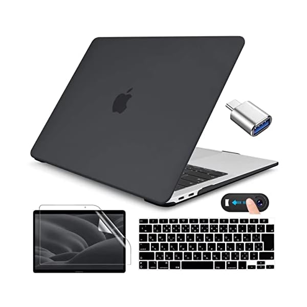 【送料無料】MacBook Air 13 ケース 黒い 2021 2020 改良新型 カバー ブラック A2337 m1 A2179 対応 おしゃれ 薄型 耐衝撃 日本語キーボードカバー JIS配列+ 画面フィルム+ Type C & USB 変換ア