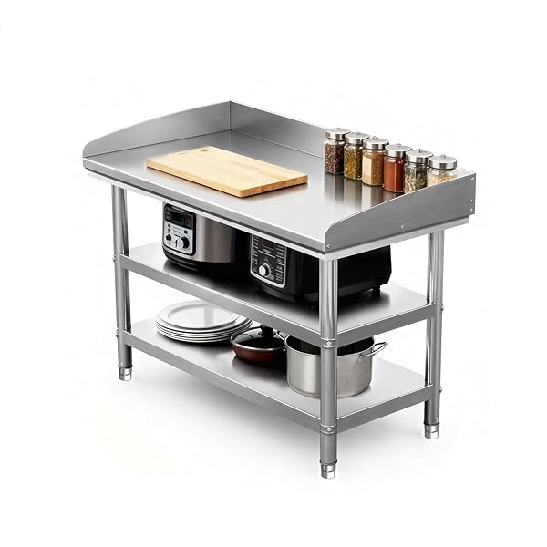 【送料無料】ステンレス 作業台 3段 業務用 調理台 厨房 80×50×80cm キッチン作業台 足調整可能 サイドガード付き ステンレステーブル ワークテーブ...