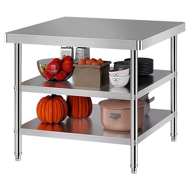 【送料無料】ステンレス 作業台 業務用 調理台 3段 600×400×803mm 厨房作業台 ステンレステーブル 丸角..