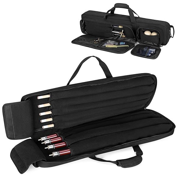 【送料無料】プールキューバッグ プールキューケース バット4本とシャフト5本収納可 1/2ビリヤードキューバッグ ブラック