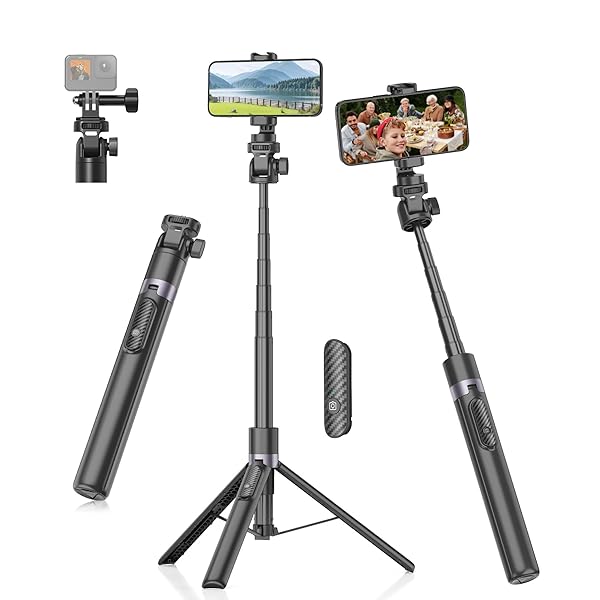 【送料無料】スマホ 三脚 自撮り棒 172cm 収納一体型 セルカ棒 長い じどり棒 軽量 ロング 卓上三脚 コンパクト 遠隔リモコン付き スマホスタンド 安定 コールドシュー iPhone/Android/アクションカメラに対応