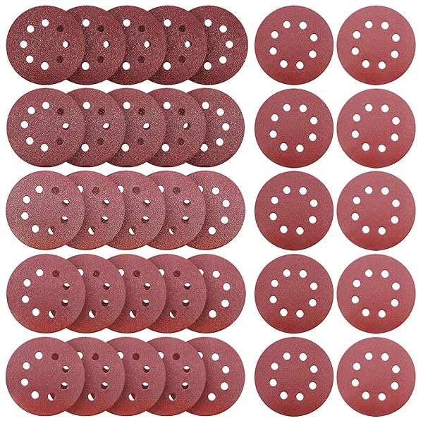 【送料無料】35枚 125mm サンドペーパー #320 - #2000 丸型 8穴あき サンダー用 サンディングディスク （ 320 400 800 1000 1200 1500 2000 7粒度 各5枚） 塗装面の研磨、金属表面の錆取り 研磨、木