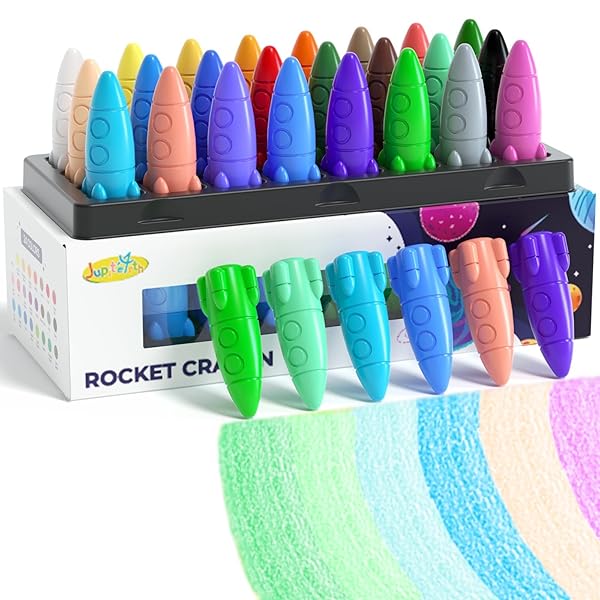 【送料無料】クレヨン ロケット型 24色 可愛い 持ちやすい 手汚れない 折れにくい 安全 無毒 水で落とせる お風呂 塗り絵 落書き お絵描き セット 小学生 赤ちゃん 幼児 絵の具 色鉛筆