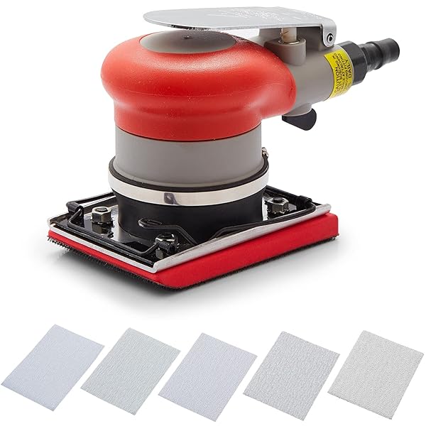 【送料無料】エアーオービタルサンダー エアーサンダー 非吸塵式オービタルサンダー 空気圧研磨機 低騒音・低振動 マジックテープパッド・70*100mm 研磨用 低重心タイプ 多機能 鉄粉除去 塗装剥がし ≪サンダーペーパー／50枚付 ≫