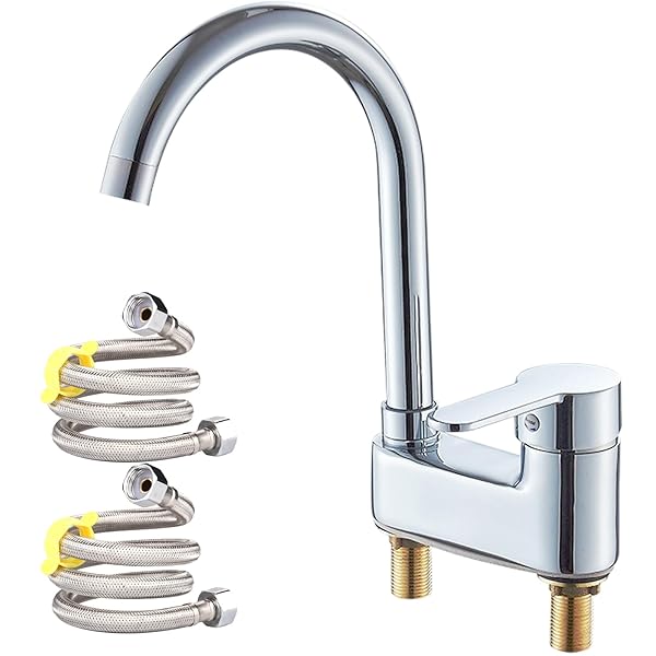 【送料無料】洗面台蛇口 2穴 洗面水栓 合金洗面用水栓 ツーホール式 浴室 蛇口、冷水と温水のシャワーホース付き 360°回転 洗面所 混合水栓 洗面器