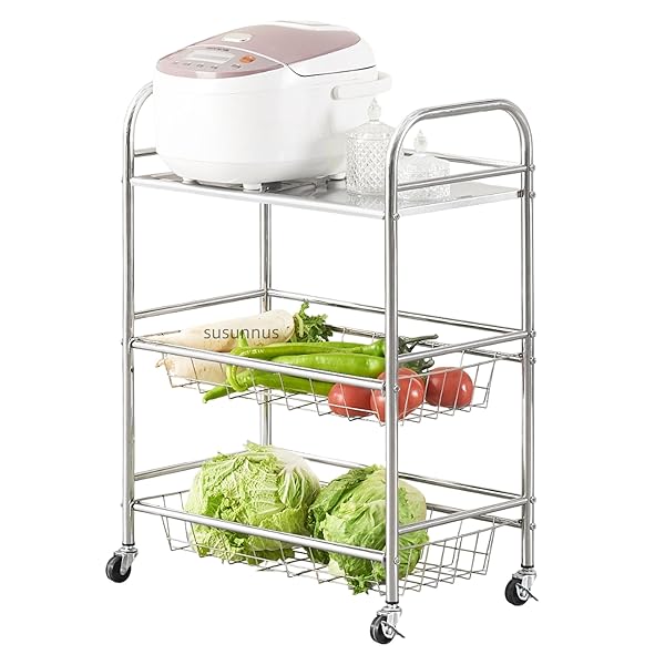 【送料無料】ステンレス ワゴン キッチンワゴン キャスター付き バスルームトローリー 配膳 カート サ..