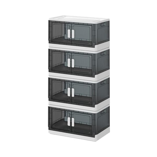 【送料無料】収納ボックス 折り畳み 左右開き式 大容量 収納コンテナ 折りたたみ 蓋付き 収納 衣類 布団 洋服 衣装 ケース 耐荷重 積み重ね キャスター付き 四個セット（Lサイズ：58*34*130cm）