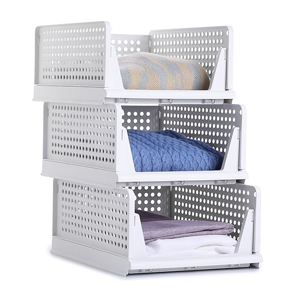 【送料無料】衣装ケース引き出しクローゼット収納ケース押し入れ収納ボックス折り畳み大容量3段洋服/tシャツ/布団/衣類収納box積み重ね可能通気収納台キッチン用プラスチックケース1セット3個ホワイト