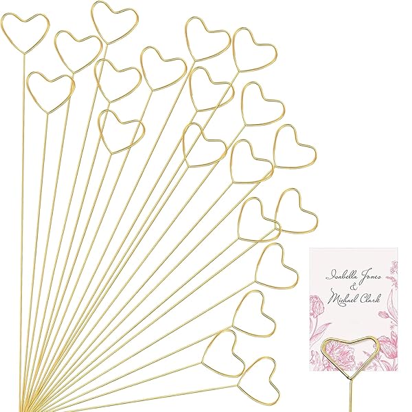 【送料無料】フラワーピッククリップ 40枚セット フローラルカードホルダーピック ハート柄の席札ホル..