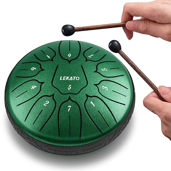 【送料無料】スリットドラム スチールタングドラム 金属ドラム 11音 6インチ 打楽器 マレット 収納バッグ付き 瞑想 ヨガ 禅 (ジェイドグリーン)