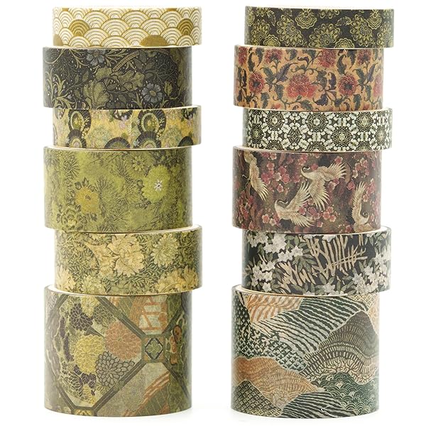 【送料無料】12巻 京都風雲 マスキングテープ セット 花のアート・接着テープ 幾何庭園装飾 和紙テープ 女性のスタイル ワシテープ 包装、DIY工芸品 (緑岬...