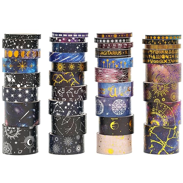 【送料無料】和紙テープ 銀河・星空 36巻セット|金箔/銀箔 箔押し マスキングテープ 星柄/月/星座/流星/星雲/手帳・スクラップブック・DIY・ギフトラッピ...