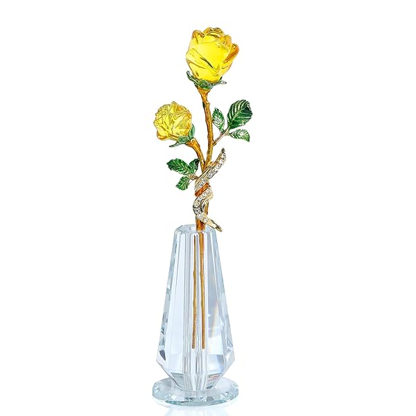 【送料無料】K9クリスタルイエローローズの置物 女性への結婚 枯れない花瓶に入ったイエローローズ ロマンチックな誕生日 バレンタインギフト 結婚祝い 母の日ギフトとして彼女や友人に