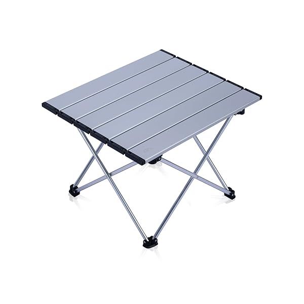 【送料無料】【（アィクライム）】キャンプロールテーブル アルミロールテーブル ★ロール天板最新デザイン 耐久性強化 ★1kg超軽量 折りたたみ コンパクト 携帯便利 収納袋付き ★耐熱 防水 防錆 耐腐食 安定 耐荷重30kg Sサイズ-Silver