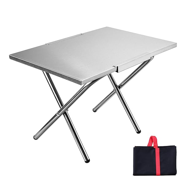 【送料無料】アウトドアテーブル キャンプテーブル 焚き火テーブル ステンレス製 折折りたたみ 耐荷重50kg 専用収納袋付き キャンプ バーベキュー アウトドア用 シルバー